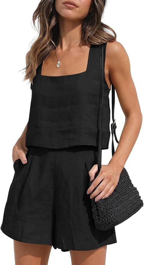 AUTOMET Womens Summer 2 Piece Outfits Vacation Casual Trendy Shorts Matching Sets Sleeveless Casu... | Amazon (US)