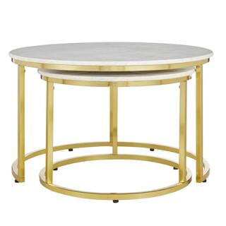 Home Decorators Collection Cheval 2-Piece 31 in. Gold/Marble Medium Round Marble Coffee Table Set... | The Home Depot