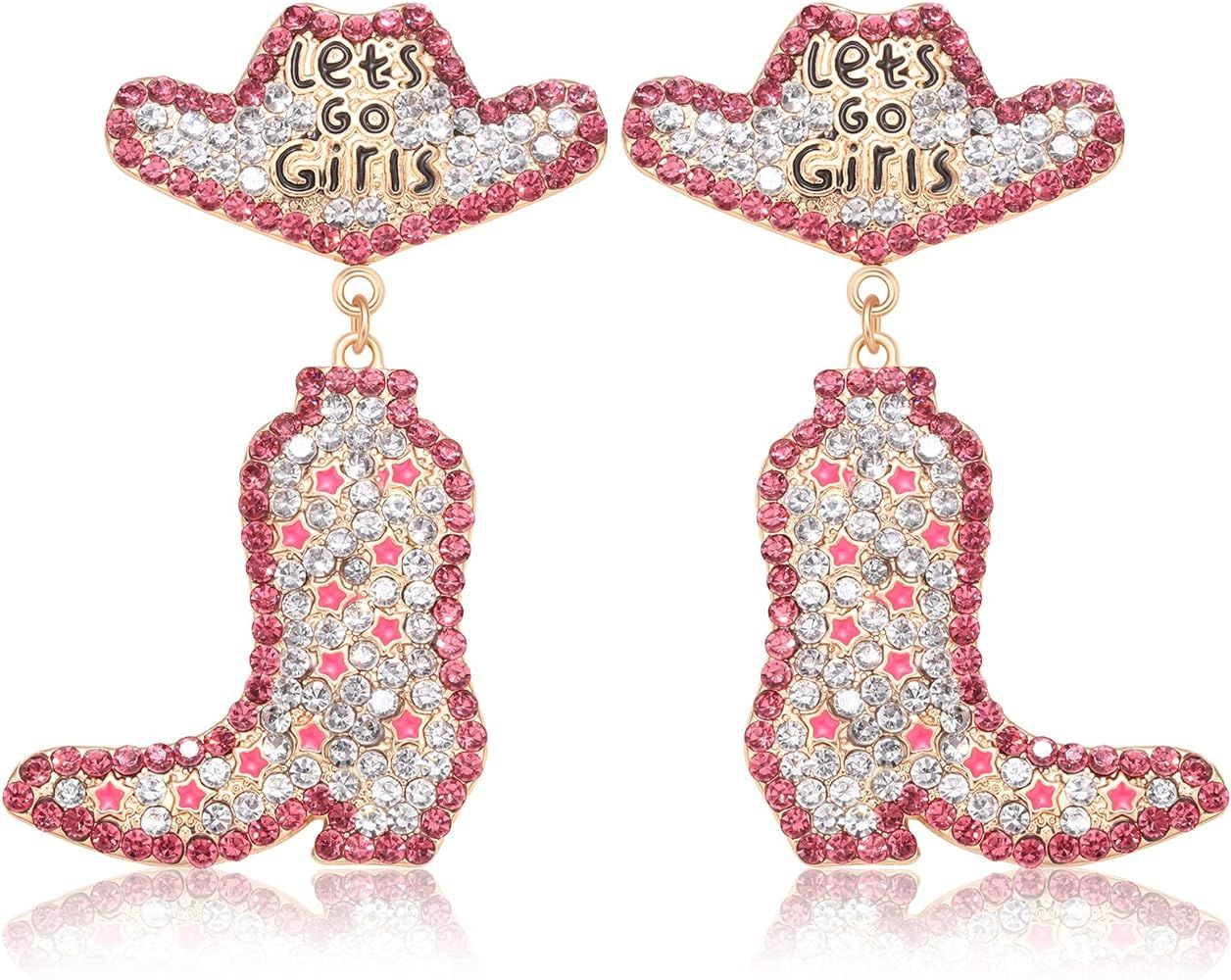 Beaded Cowboy Earrings Sparkly Rhinestone Bead Boots Hat Dangle Earrings for Women Girls Fun West... | Amazon (US)