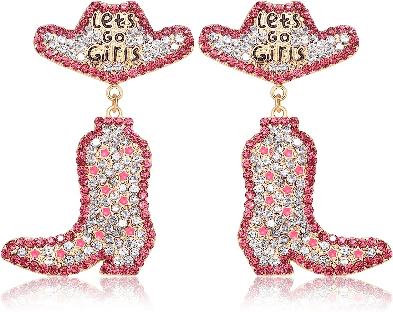 Beaded Cowboy Earrings Sparkly Rhinestone Bead Boots Hat Dangle Earrings for Women Girls Fun West... | Amazon (US)