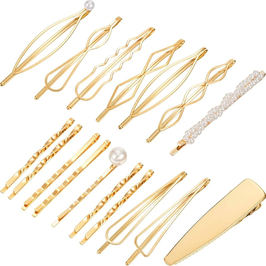 17 Pieces Gold Hair Pins Set Geometric Hair Clips Bobby Pin Hair Barrettes Metal Gold Decorative ... | Amazon (US)