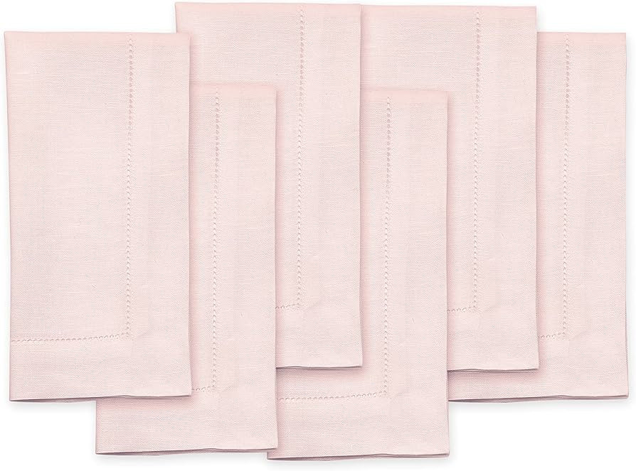 Solino Home Pink Linen Napkins Set of 6 – 100% Pure Linen Classic Hemstitch Napkins 20 x 20 Inc... | Amazon (US)