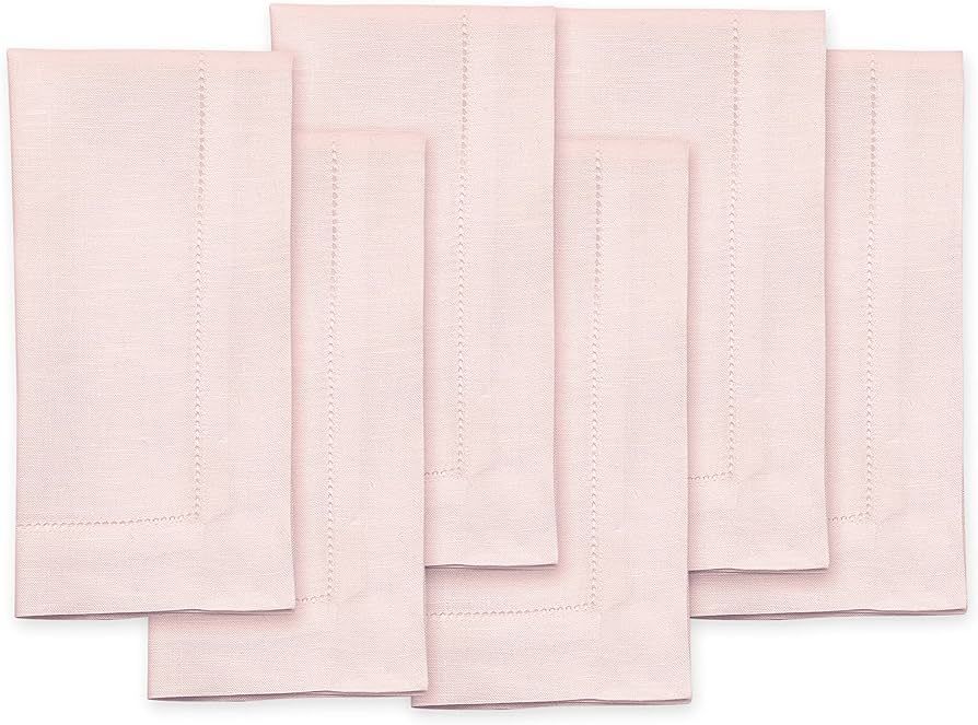Solino Home Linen Napkins Pink – 100% Pure Linen Classic Hemstitch Napkins 20 x 20 Inch – Mac... | Amazon (US)