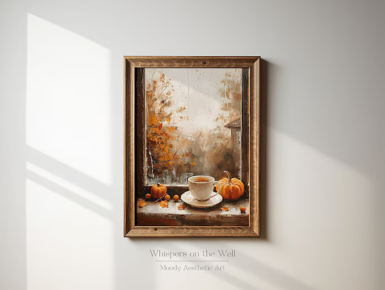 Fall Coffee Printable Wall Art, Cozy Decor, Neutral Autumn Oil Painting, Cottagecore Digital Art,... | Etsy (US)