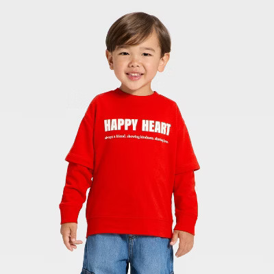 Toddler Boys' Valentine's Day Happy Heart Sweatshirt - Cat & Jack™ Red 2T | Target