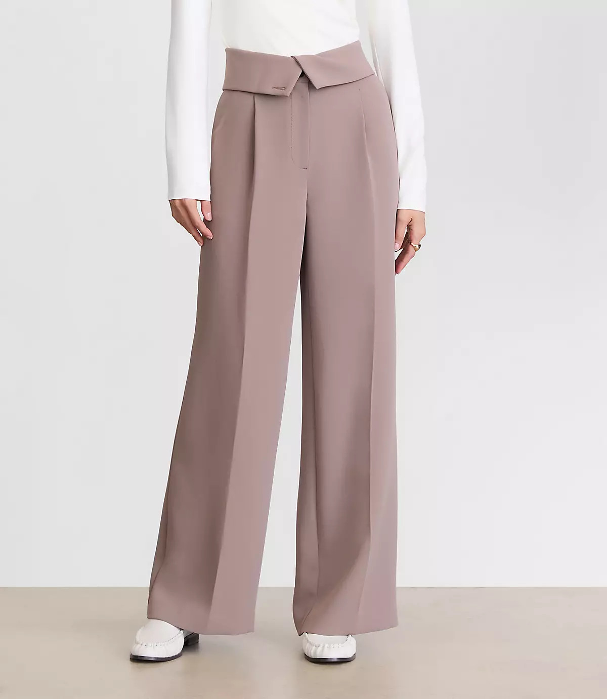 LOFT Versa Crepe Drape Foldover Waist Palazzo Pants | LOFT