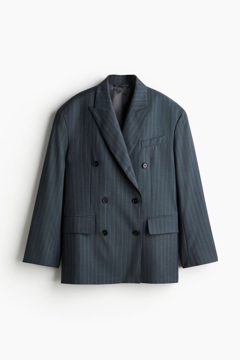 Oversized Wool Blazer - Dark gray/pinstriped - Ladies | H&M US | H&M (US + CA)