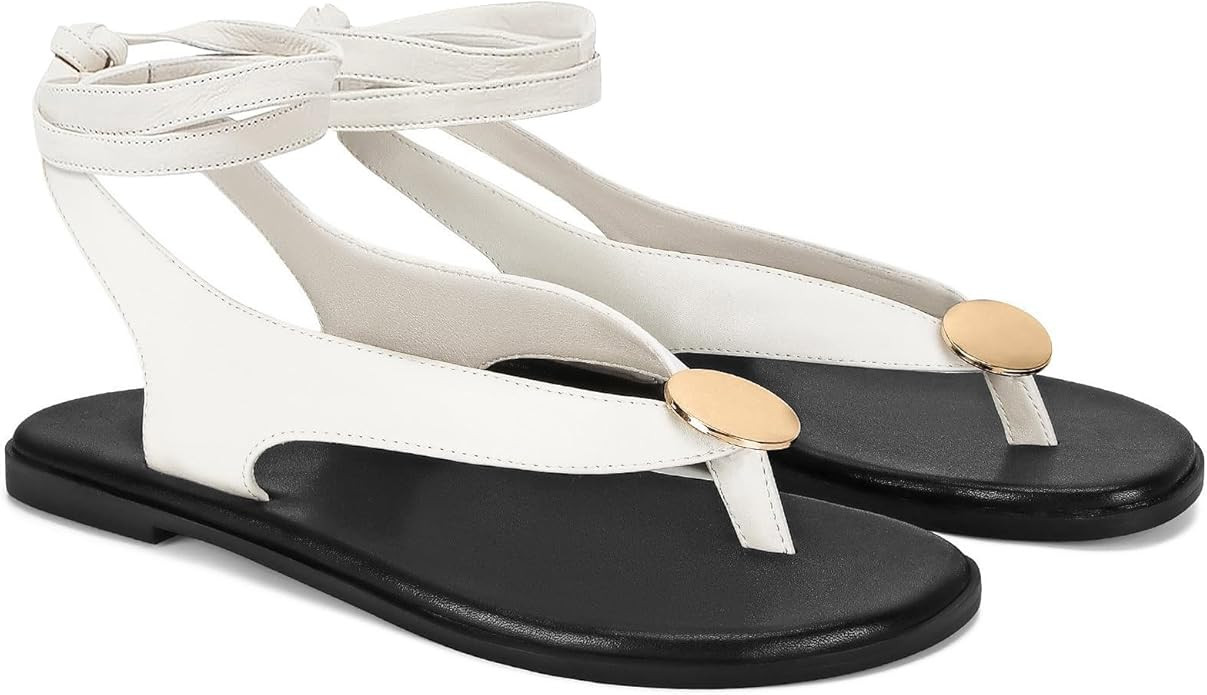 Flat Sandals for Women Strappy Sandals Comfortable Dressy Beach Flip Flop Slides Thong Sandals fo... | Amazon (US)