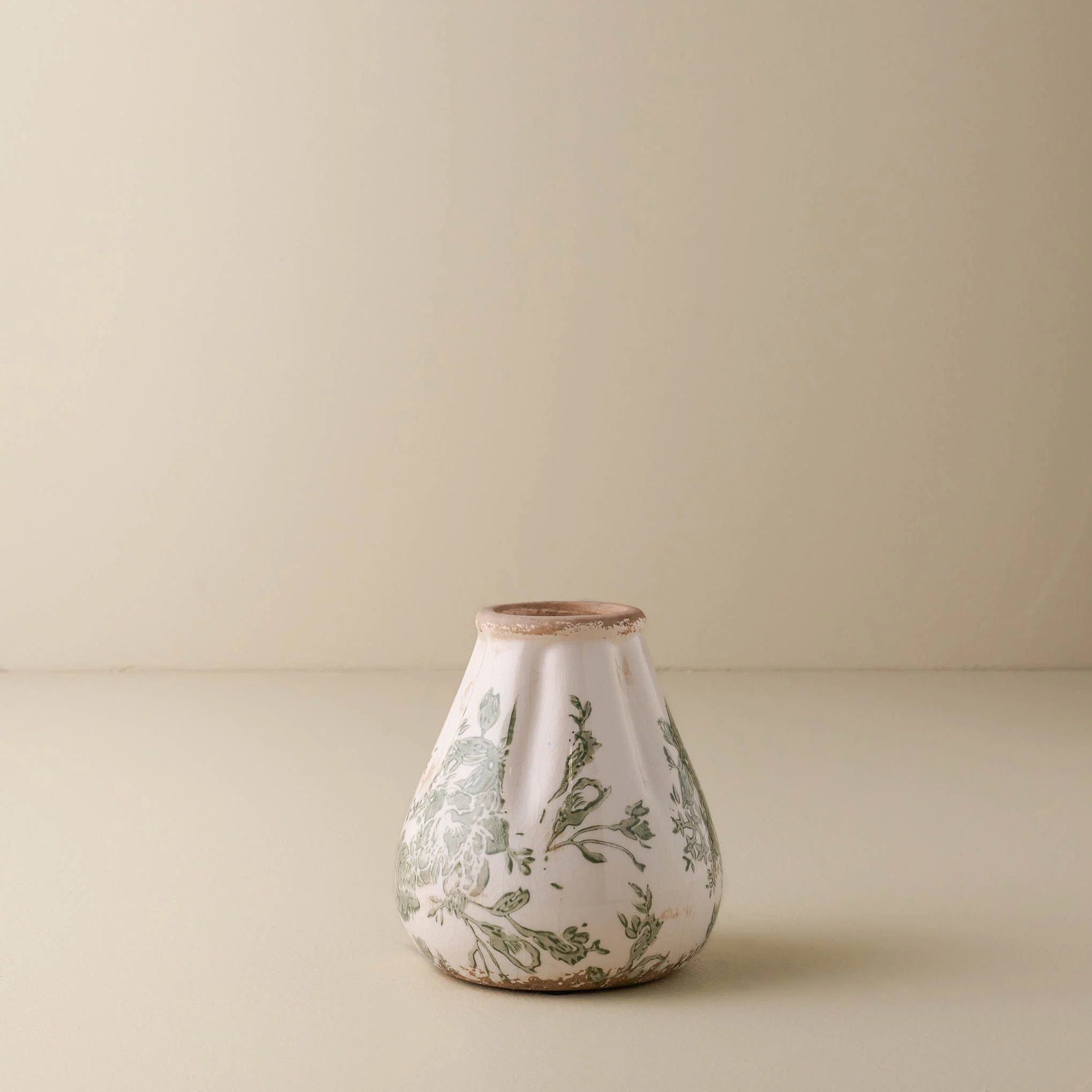 Fluted Green and White Distressed Vase | Magnolia