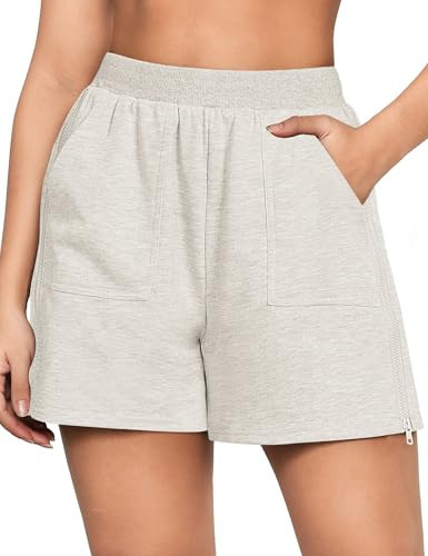 luvamia Sweat Shorts Women Pull On Womens Lounge Shorts for Women Trendy Light Heather Grey Loose Shorts for Women Summer Shorts for Women Cotton Womens Summer Outfits XX-Large Fits Size 20 Size 22 | Amazon (US)