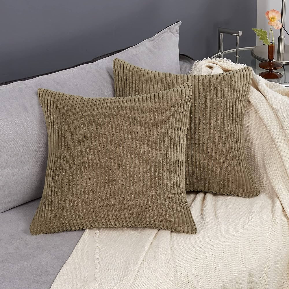 Deconovo Super Soft Corduroy Throw Pillow Cover, 18x18 Inch, Khaki, Set of 2, Machine Washable Cu... | Amazon (US)