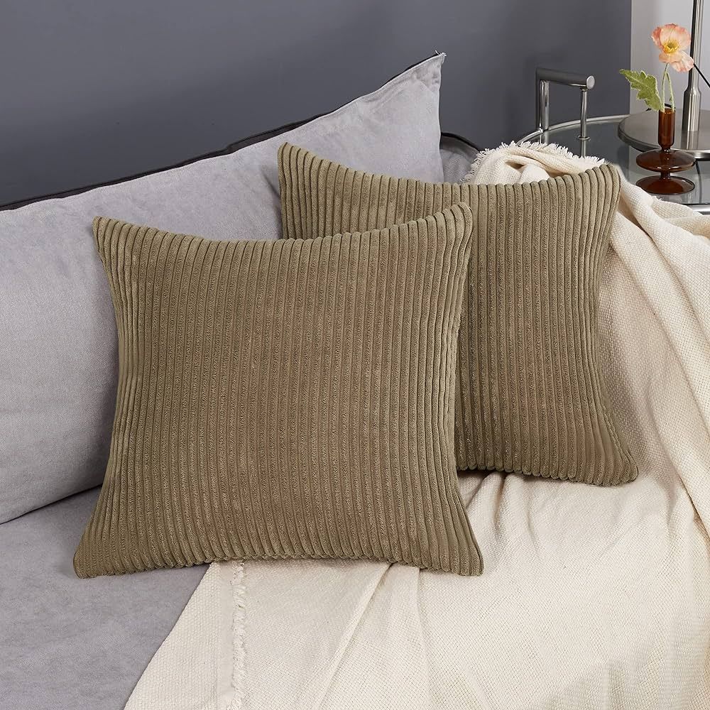 Deconovo Super Soft Corduroy Throw Pillow Cover, 18x18 Inch, Khaki, Set of 2, Machine Washable Cu... | Amazon (US)