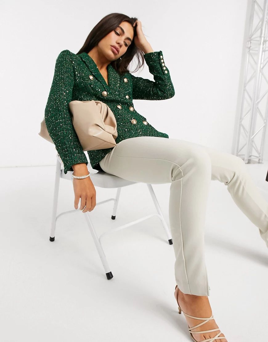 Forever Unique premium tweed blazer in green-Multi | ASOS (Global)