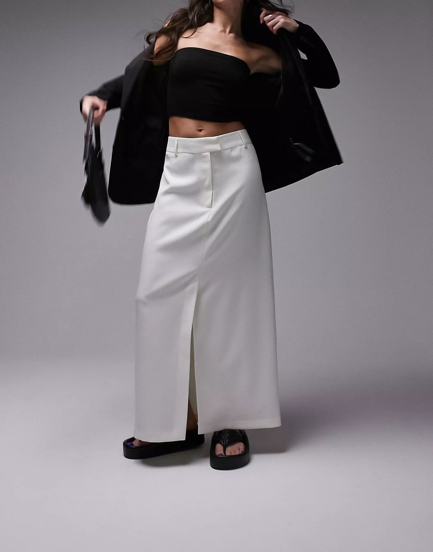 Topshop co-ord 90's midaxi tailored skirt in cream | ASOS (Global)