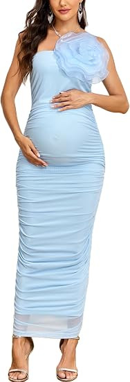AISWI 3D Floral Maternity Dress Elegant Mesh Ruched Bodycon Strapless Tube Maxi Pregnancy Dresses... | Amazon (US)
