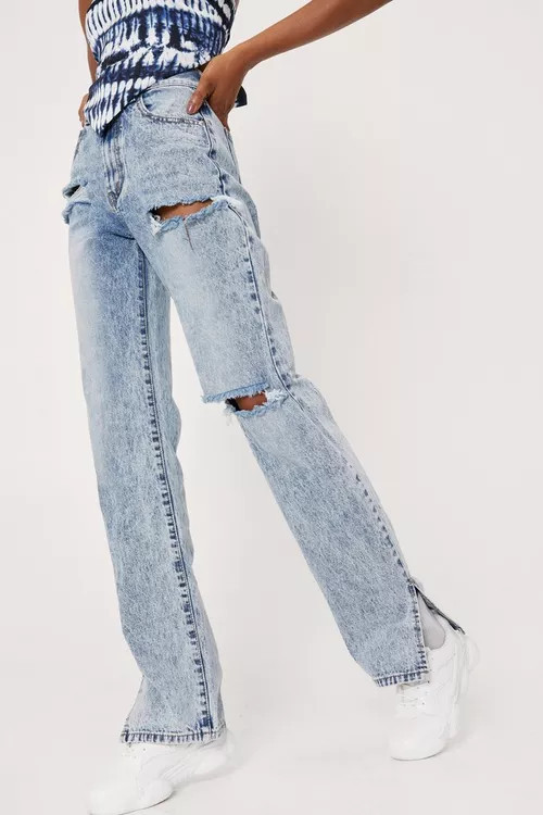 Split Hem Distressed Straight Leg Jeans | Nasty Gal (US)