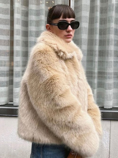 HAILEE FAUX FUR JACKET BEIGE | Musinsa Global