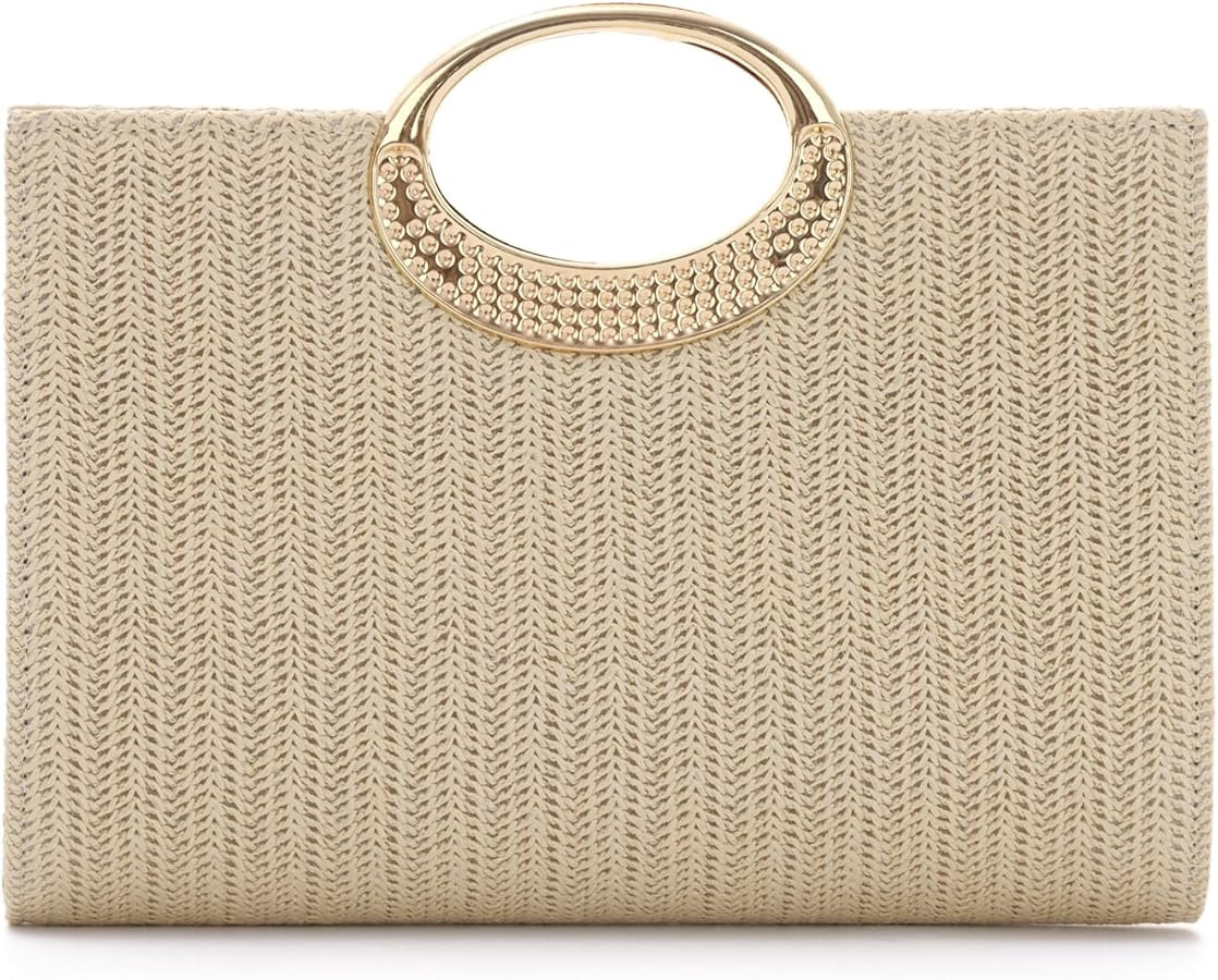 Top Handle Straw Clutch Purse Handbag for Women, Summer Straw Beach Evening Bag, Raffia Handbag 2... | Amazon (US)