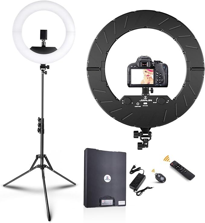 JJ JIANJIN Ring Light Kit:18"/45cm Outer 55W6700k Dimmable LED Light, Tripod Stand, Remote Contro... | Amazon (US)