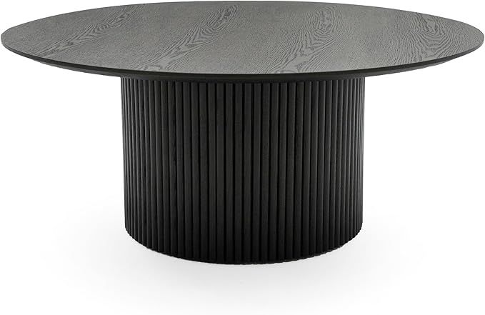 Mannlif Collection Modern Living Room Veneer Round Coffee Table, Black Ash | Amazon (US)