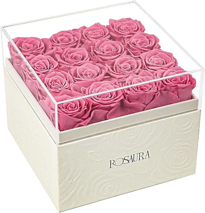 Rosaura Square Preserved Roses Gift Box - Real Forever Flowers in Clear Acrylic Lid, Valentine's ... | Amazon (US)