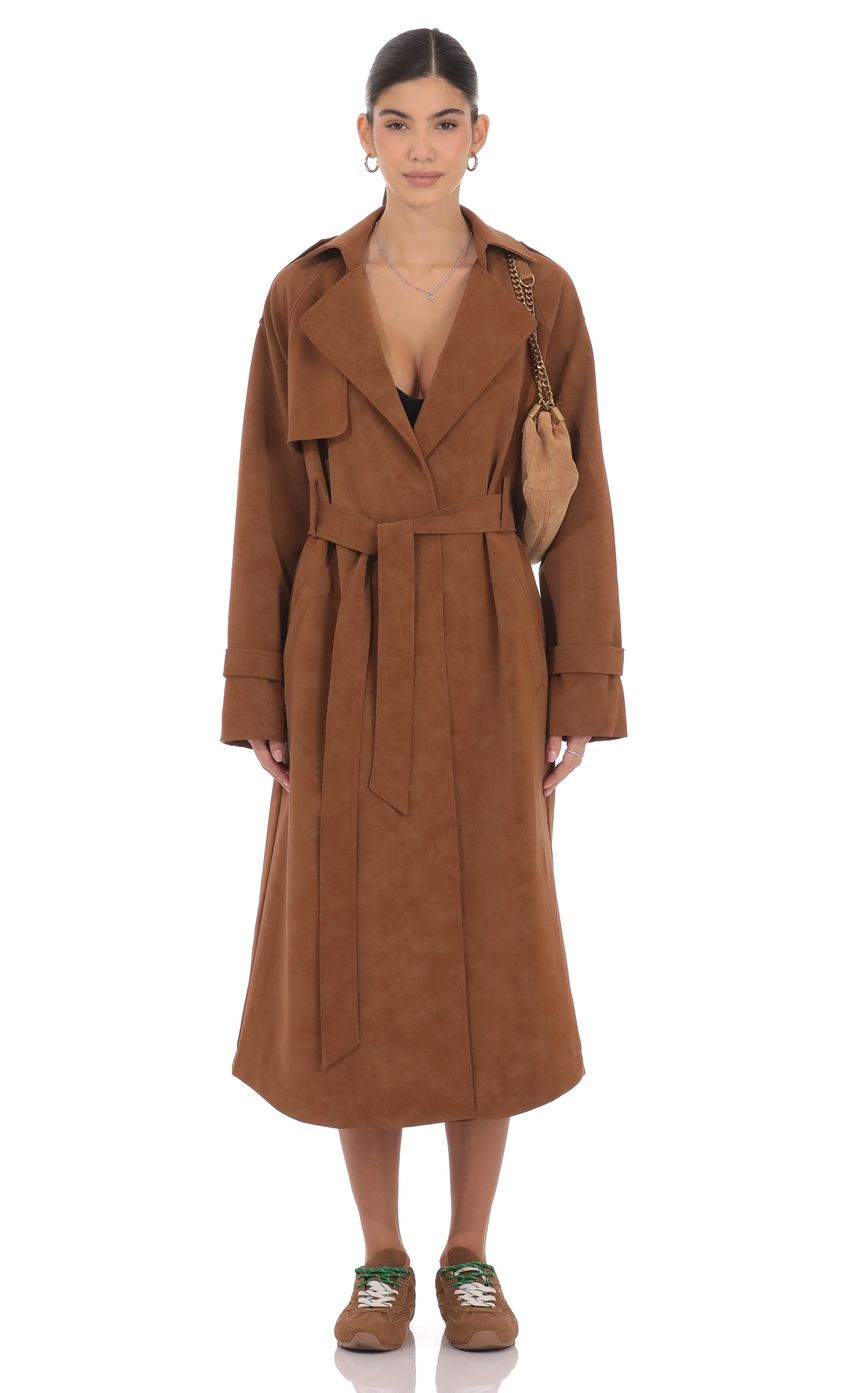 Faux Leather Trench Coat in Camel | Lucy in the Sky