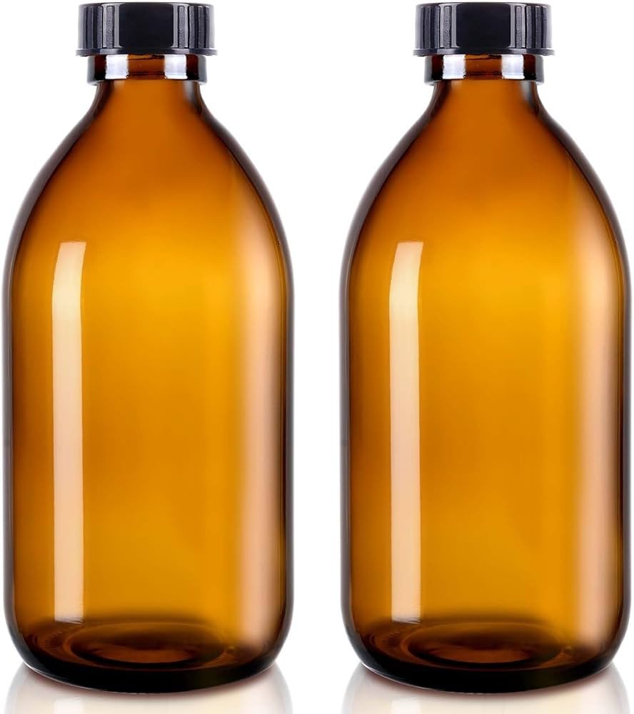 2 Pack,16 OZ Amber Glass Bottles Boston Round Sample Refillable Bottles with Black Caps, Perfect ... | Amazon (US)