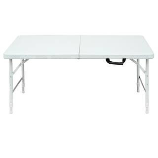 4 ft. White Camping Table Portable Folding Table Convenient and Sturdy Foldable Table for Indoor and Outdoor Use | The Home Depot