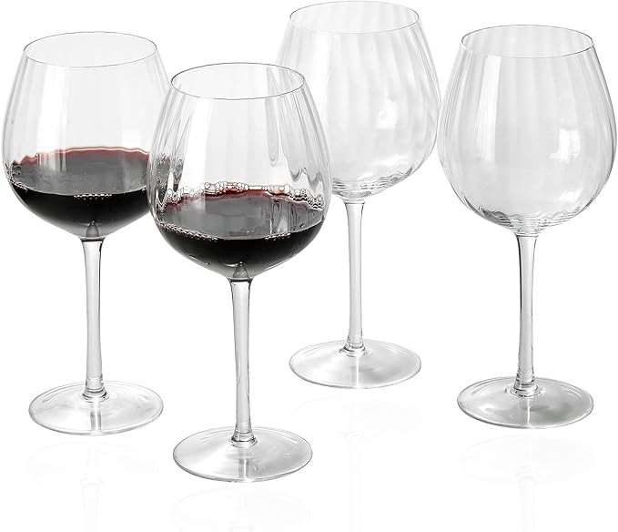Ribbed Crystal Clear Wine Glasses set of 4, 23 oz Red Stemmed Wine Glasses Ideal For Red or White... | Amazon (US)