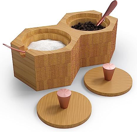 Salt and Pepper Bowls | Salt Cellar Salt Box | Bamboo Salt Container with Rose Gold Lids and Spoo... | Amazon (US)