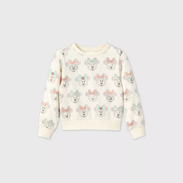 Toddler Girls' Minnie Mouse Printed Fleece Pullover - Cream | Target