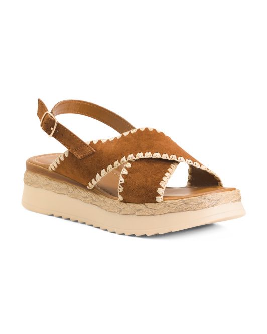 Made In Italy Leather Cross Band Platform Sandals | TJ Maxx