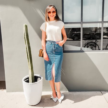 This denim skirt and sweater would be on repeat for spring. 

#LTKover40 #LTKfindsunder100 #LTKstyletip