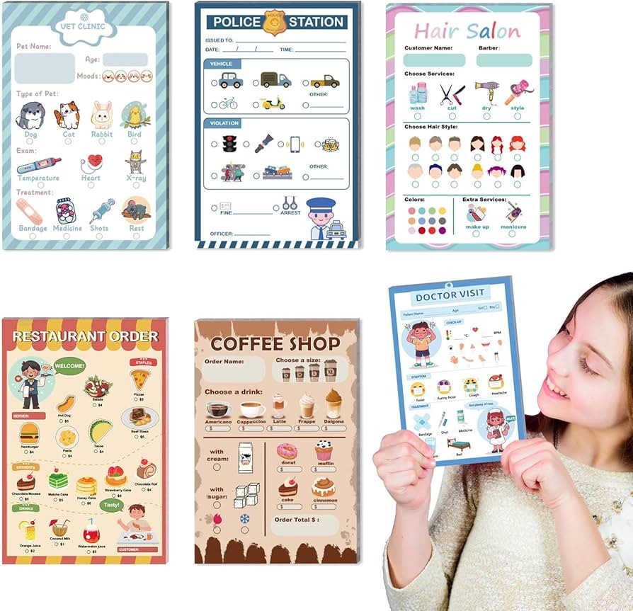 6 PCs Kids Pretend Play Notepads 4X6 in Pretend Play Notebooks Playtime Notepads Variety Role Pla... | Amazon (US)