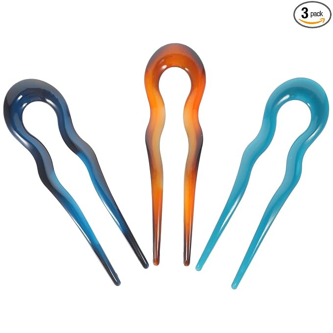 LOGOFUN 3pcs U Shaped Hair Pins French Hair Forks Vintage Forks Sticks U Shape Hair Bun Pins for ... | Amazon (US)
