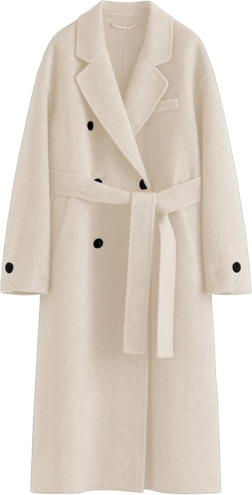Peaceglad Womens Pea Coats Fall Long Trench Coat Double Breasted Button Down Lapel Belted Peacoat | Amazon (US)