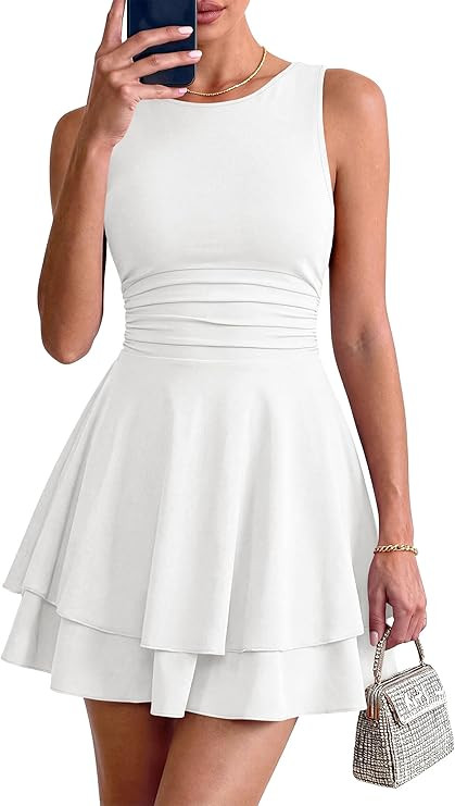PRETTYGARDEN Women's 2026 Summer Mini Dress Sleeveless Ruched A Line Ruffle Flowy Short Cute Dres... | Amazon (US)