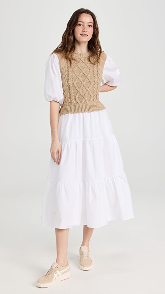 English Factory Mixed Media Cable Knit Down Midi Dress | SHOPBOP | Shopbop