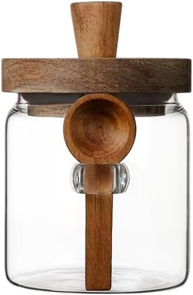 ANSQU Glass Jar with Wooden Lid & Spoon, 13.5oz Food Storage Containers Coffee Jar Coffee Grounds... | Amazon (US)
