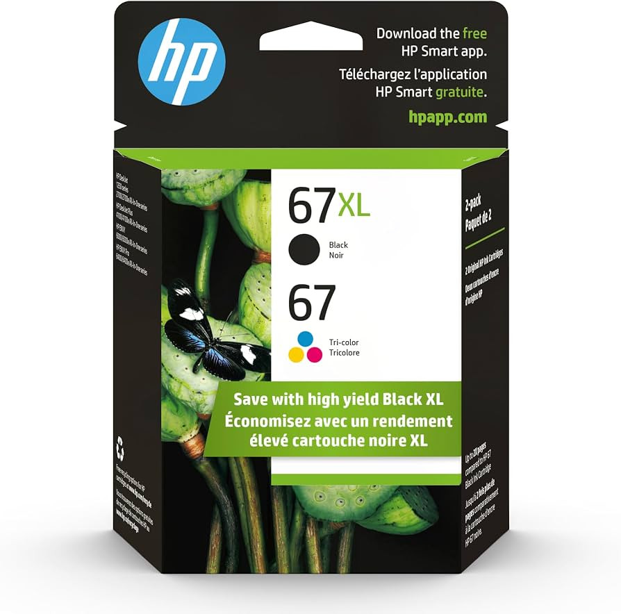HP Original 67 Tri-Color / 67XL Black Ink Cartridges (2-Pack) | Works DeskJet 1255, 2700, 4100 Se... | Amazon (US)