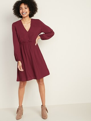 Waist-Defined Wrap-Front Dress for Women | Old Navy (US)