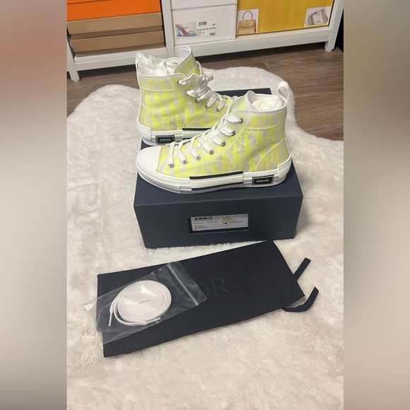 BNIB 💛Dior B23 High Top Sneakers White Yellow Oblique | Poshmark