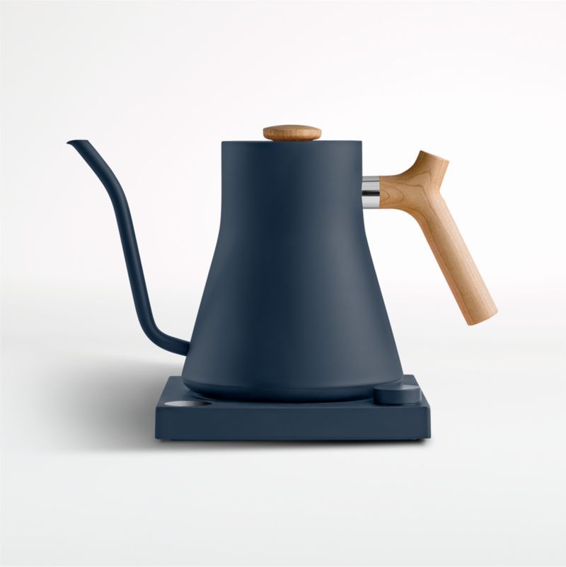 Fellow Stagg EKG Stone Blue Electric Pour-Over Tea Kettle with Maple Handle | Crate & Barrel | Crate & Barrel