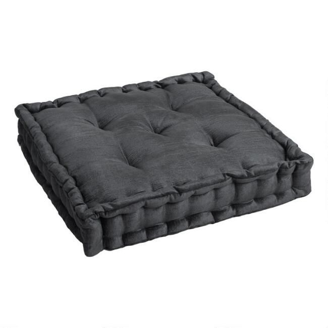 Dark Charcoal Velvet Tufted Floor Cushion | World Market