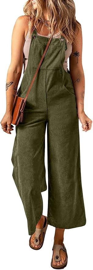 Happy Sailed Women Corduroy Overalls Casual Loose Sleeveless Adjustable Strap Wide Leg Jumpsuits ... | Amazon (US)