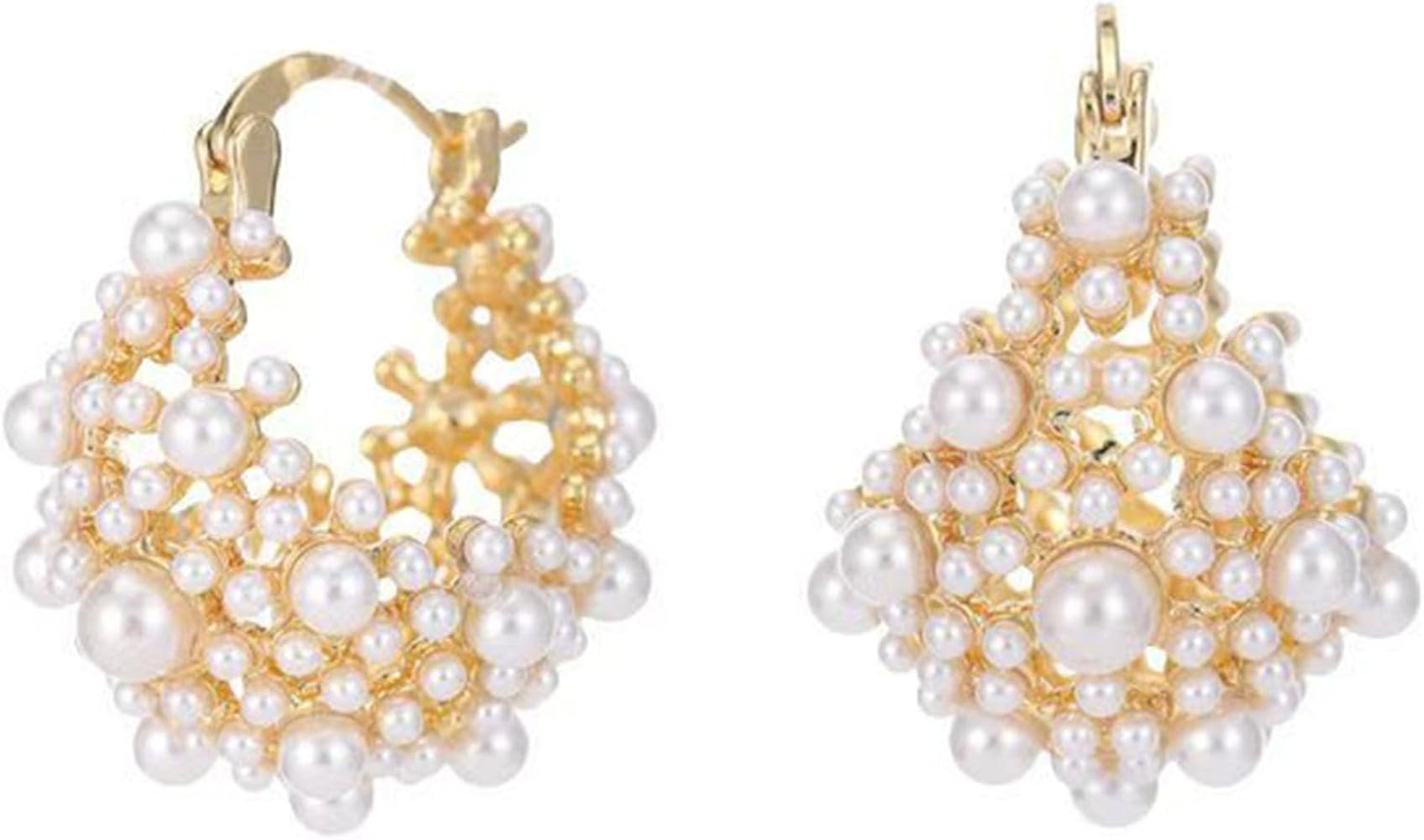 Pearl Chunky Gold Hoop Earrings for Women Trendy Stack Small Pearl Hoop Earrings | Amazon (US)