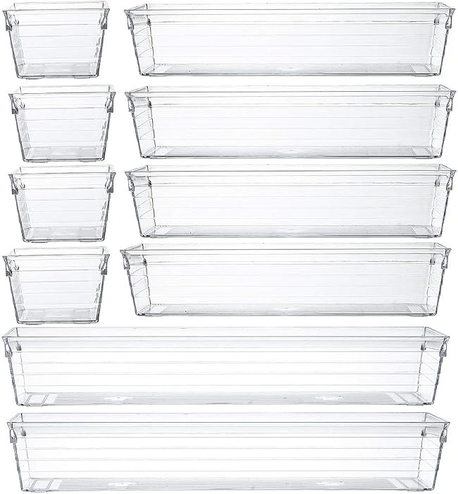 Clear Plastic Drawer Organizer Tray for Vanity Cabinet (Set of 10),Storage Tray for Makeup, Kitch... | Amazon (US)