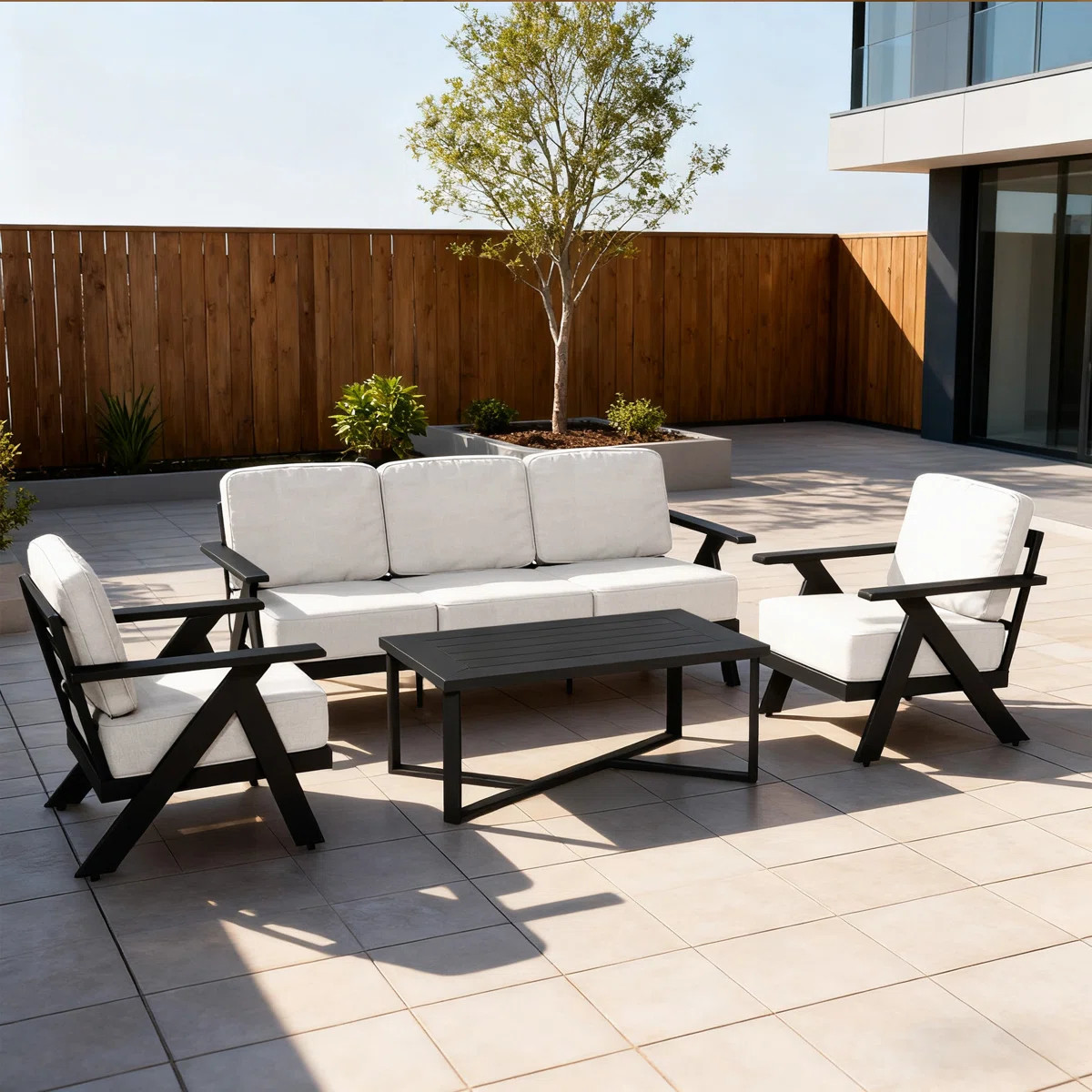 Aluminum 4-Piece Outdoor Sofa Seating Group With Cushions-Beige (Set of 4) | Wayfair North America