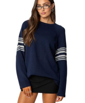 Edikted Women's Contrast Stripe Oversized Knit Top - Navy | Macy's