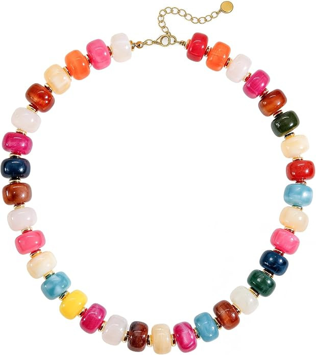 Beaded Necklace for Women, Boho Statement Bead Chunky Necklace Large Acrylic Beads Necklace Fashi... | Amazon (US)